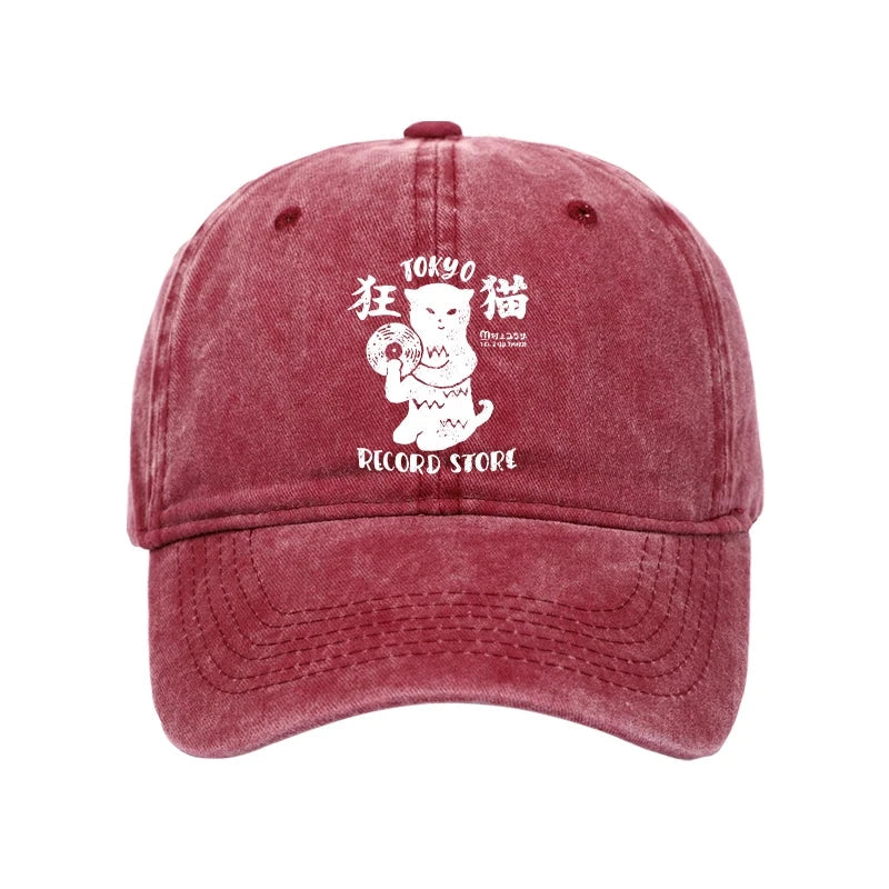 Modecanvas Tokyo Record Store Cat CD Washed Cap-modecanvas
