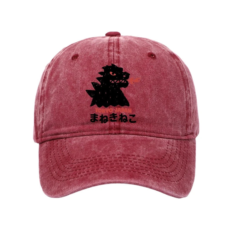 Modecanvas Japanese Fortune Cat Washed Cap-modecanvas