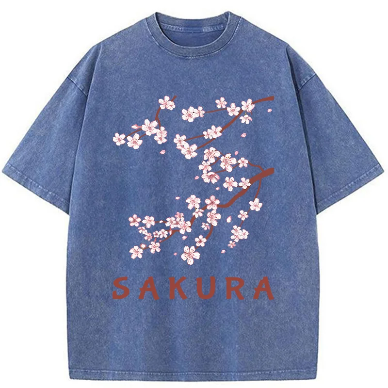 Modecanvas Japanese Beautiful Sakura Washed T-Shirt