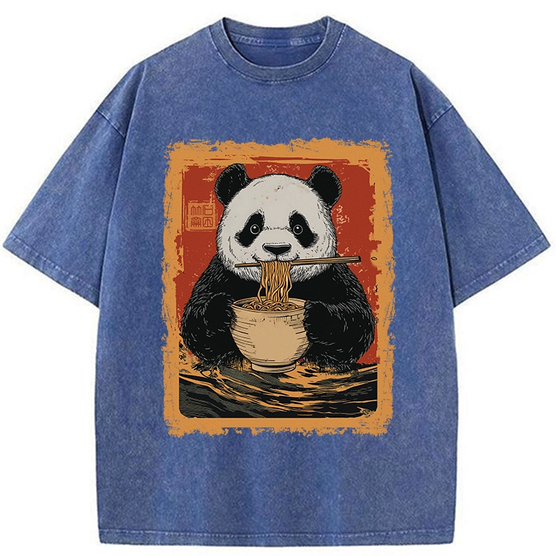 Modecanvas Ramen Lover Panda Washed T-Shirt-modecanvas