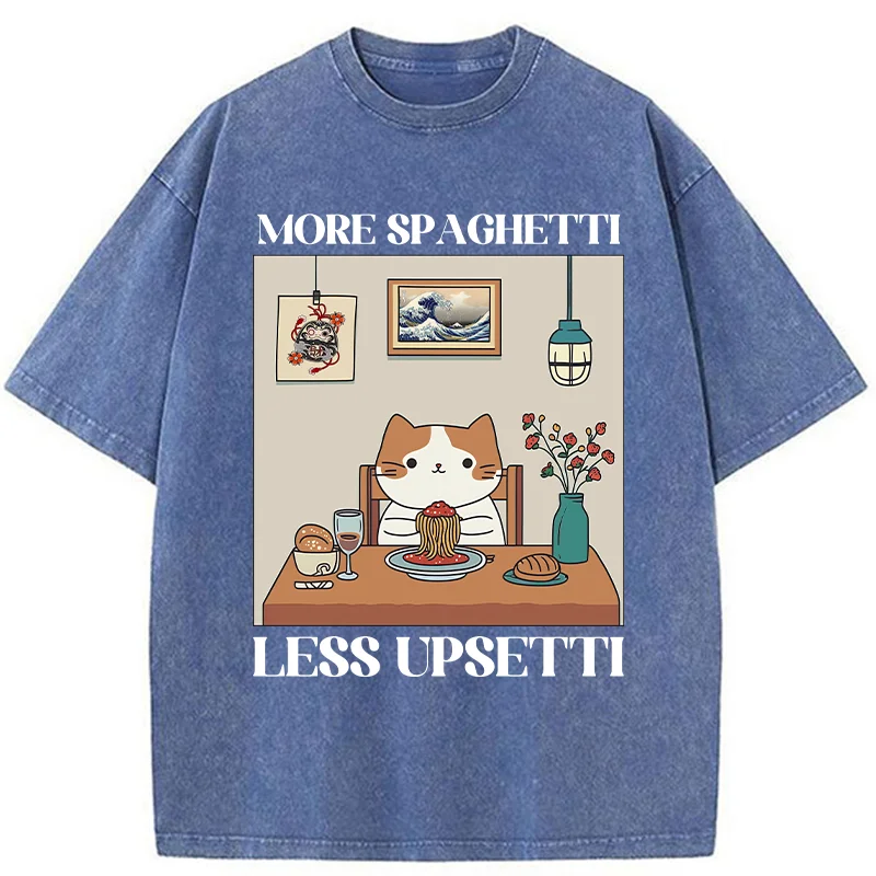 Modecanvas Cat Eats Spaghetti Washed T-Shirt