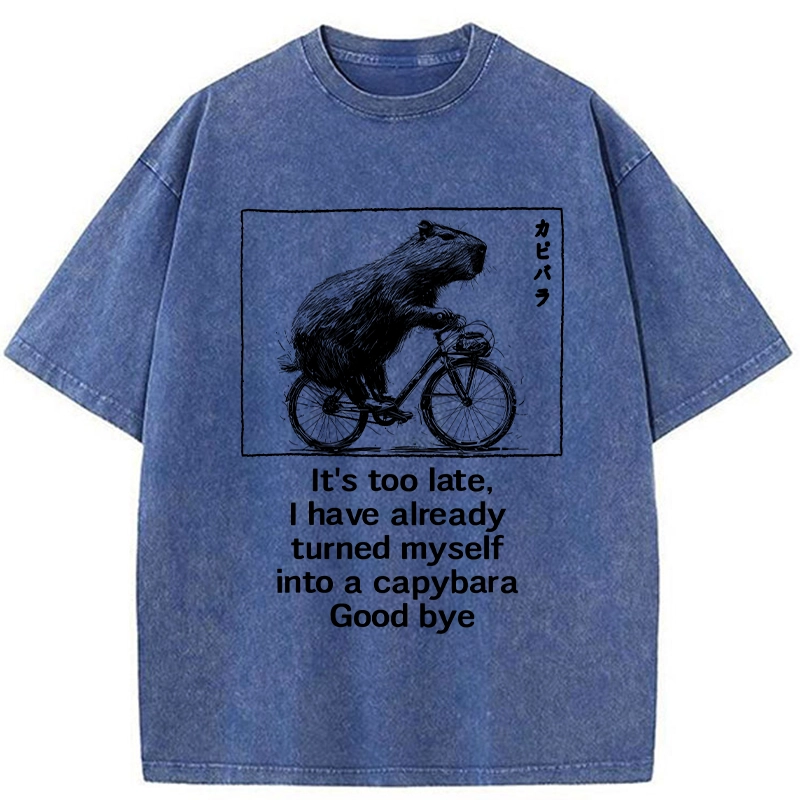 Modecanvas Funny Capybara Riding A Bicycle Washed T-Shirt