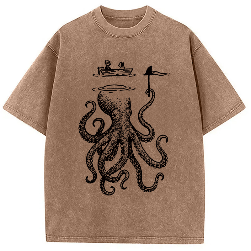 Modecanvas Octopus Disguised As Shark Washed T-Shirt