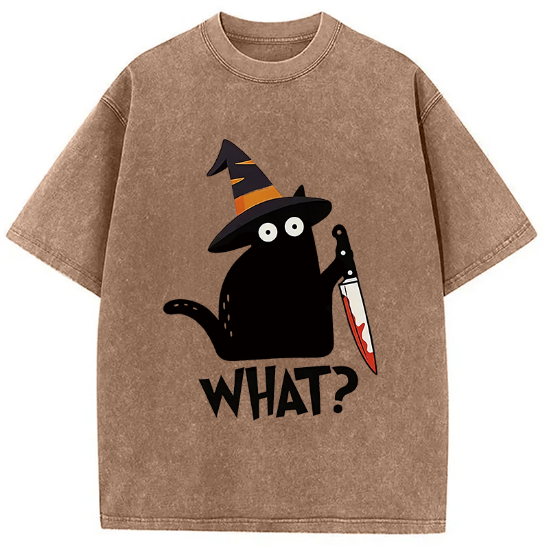 Modecanvas Halloween Back Cat Washed T-Shirt