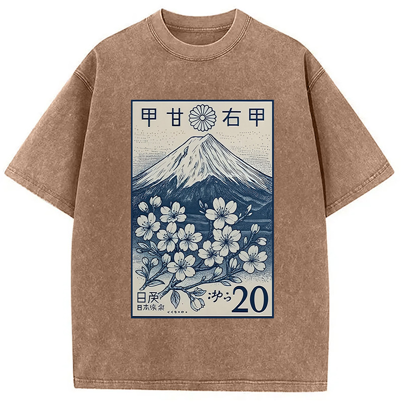 Modecanvas Vintage Sakura Stamp Washed T-Shirt