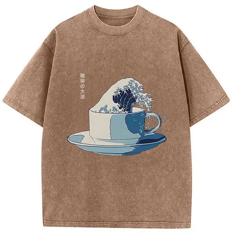 Modecanvas Retro Teacup Wave Washed T-Shirt