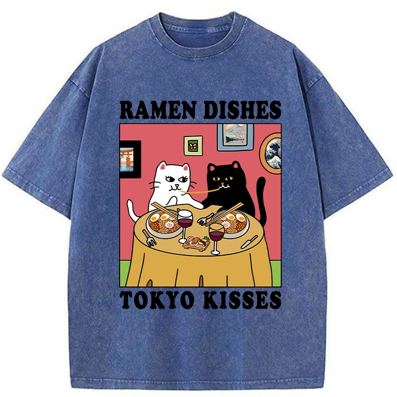Modecanvas Ramen Dishes Tokyo Kisses Washed T-Shirt