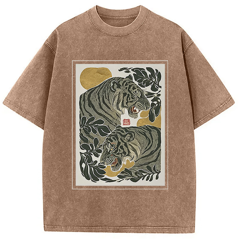 Modecanvas Woodcut Tiger Washed T-Shirt