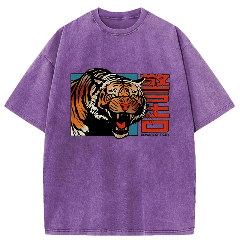Modecanvas Beware Of Tiger Washed T-Shirt