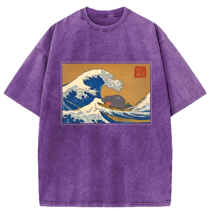 Modecanvas Great Wave Off Moo Deng Washed T-Shirt