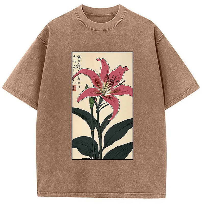 Modecanvas Retro Lily Washed T-Shirt-modecanvas