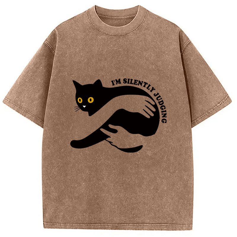 Modecanvas Black Cat In Arms Judging You Washed T-Shirt