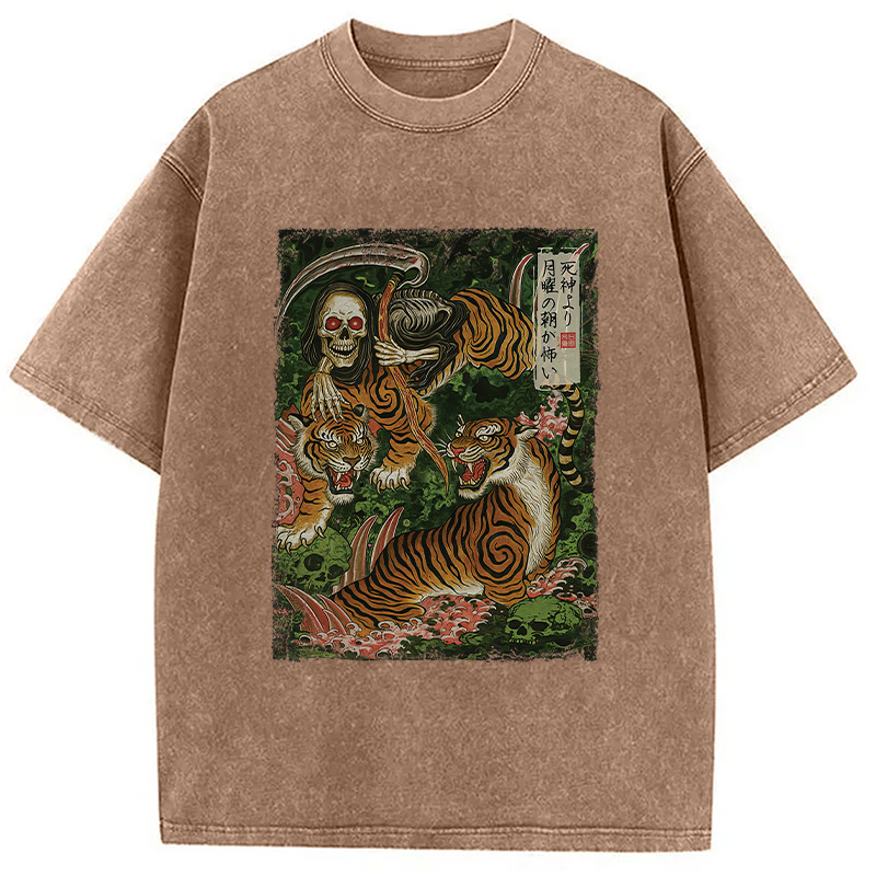 Modecanvas Death God And Tiger Washed T-Shirt