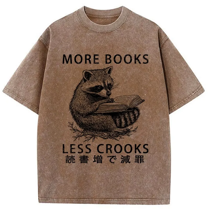 Modecanvas Raccoon Reading Books Less Crooks Washed T-Shirt