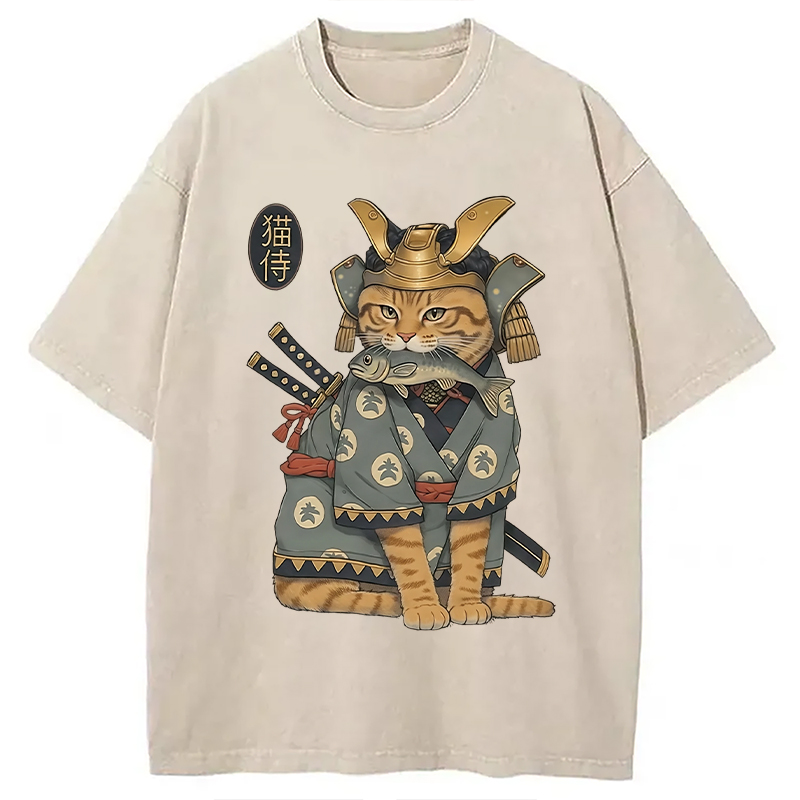 Modecanvas Cat Japanese Genera Washed T-Shirt