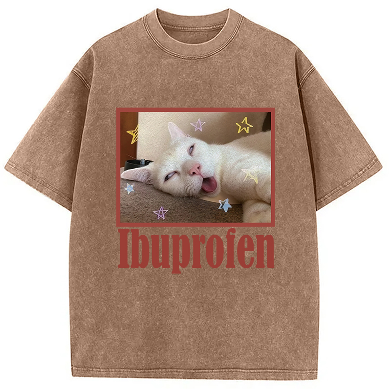 Modecanvas Buprofen Cat Meme Washed T-Shirt