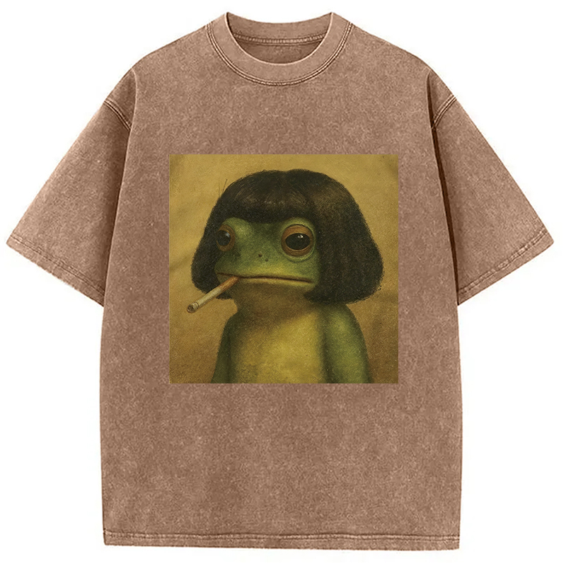 Modecanvas Frog Face With Bob Haircut Meme Washed T-Shirt
