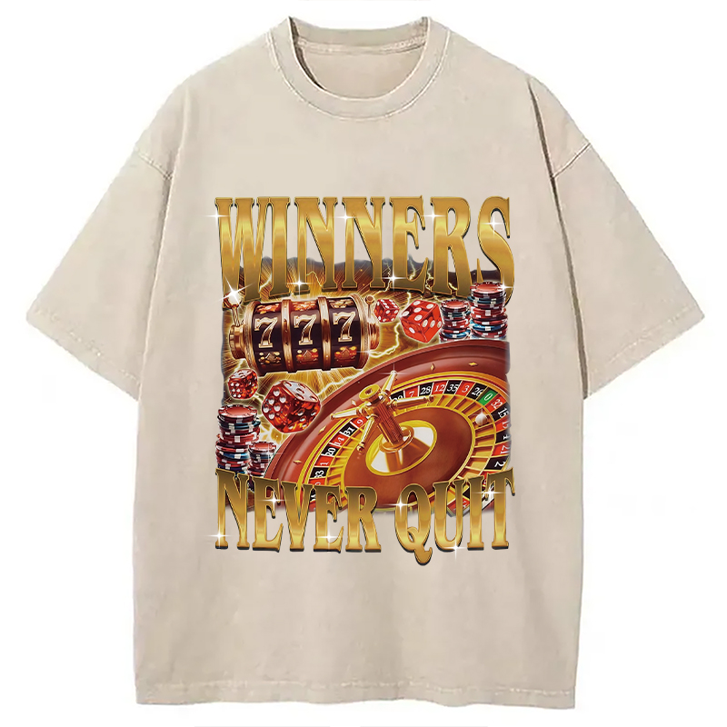 Modecanvas Winners Never Quit Funny Meme Washed T-Shirt