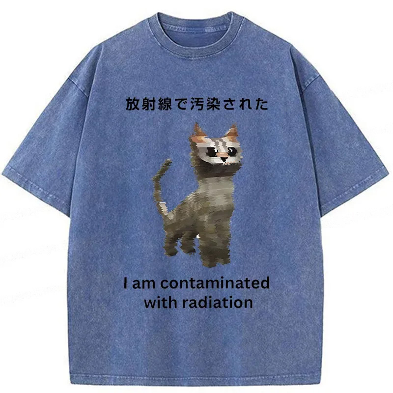 Modecanvas Irradiated Cat Funny Washed T-Shirt