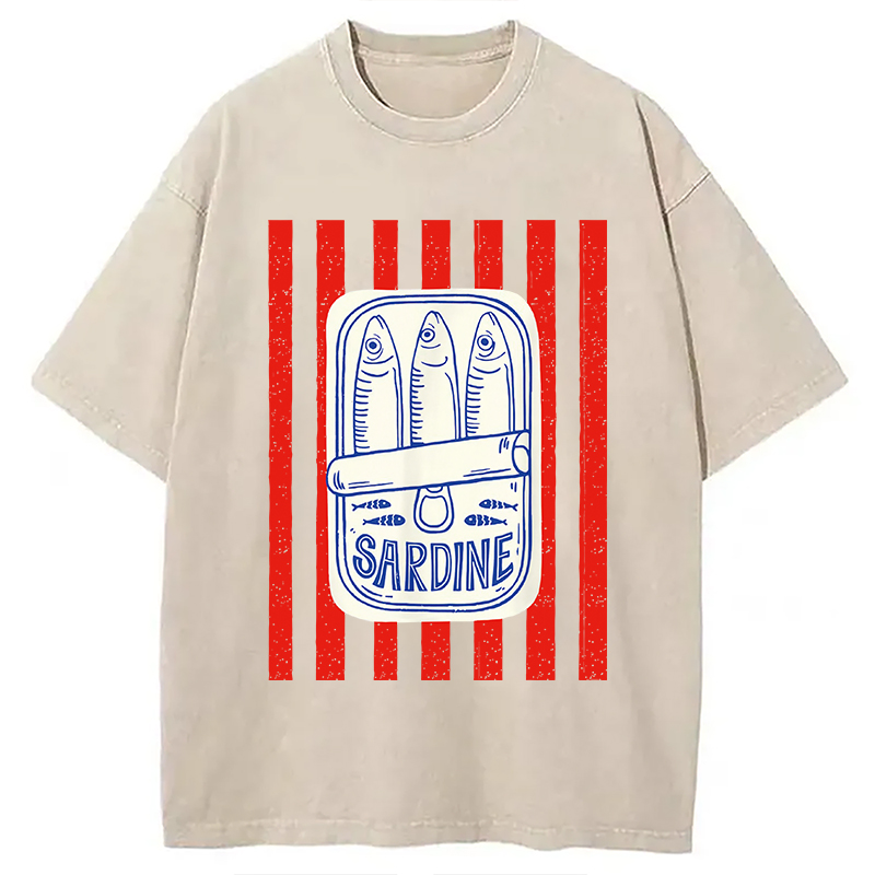Modecanvas Les Sardines Red Stripes Fisherman Washed T-Shirt