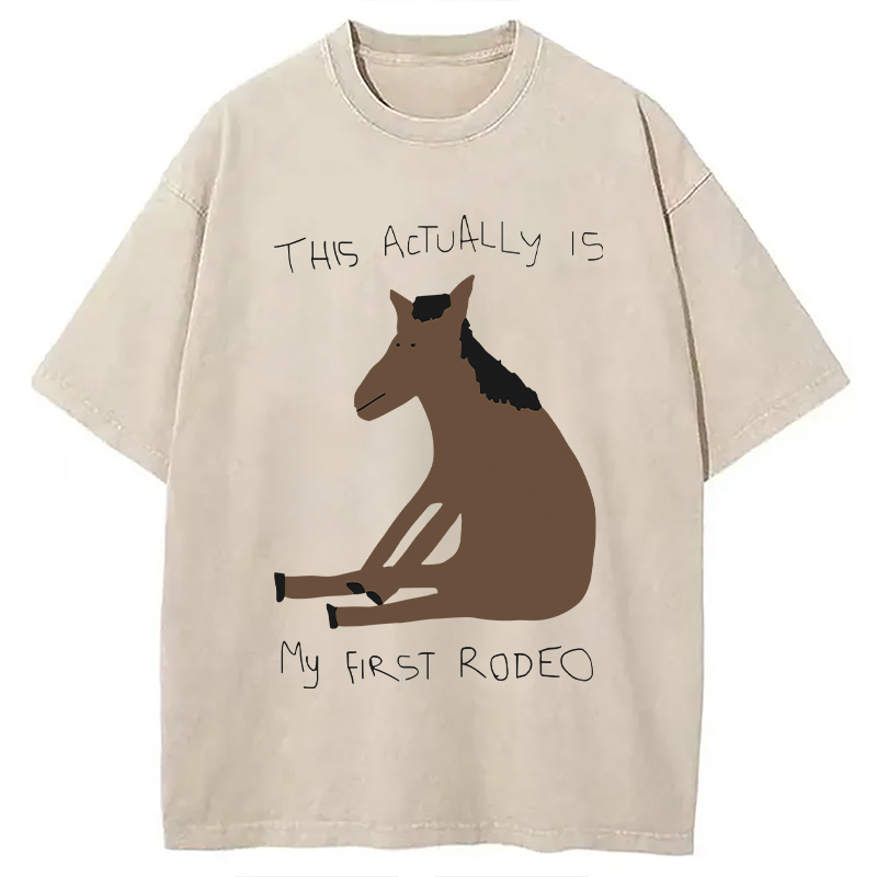 Modecanvas This Actually is My First Rodeo Washed T-Shirt