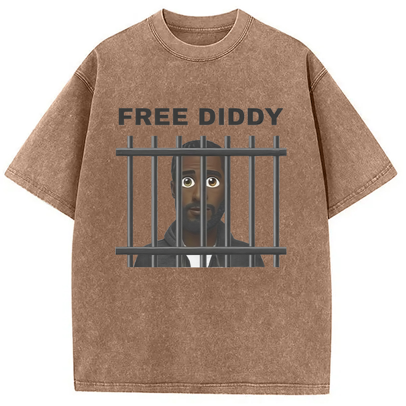 Modecanvas Original Free Diddy Funny Meme Washed T-Shirt