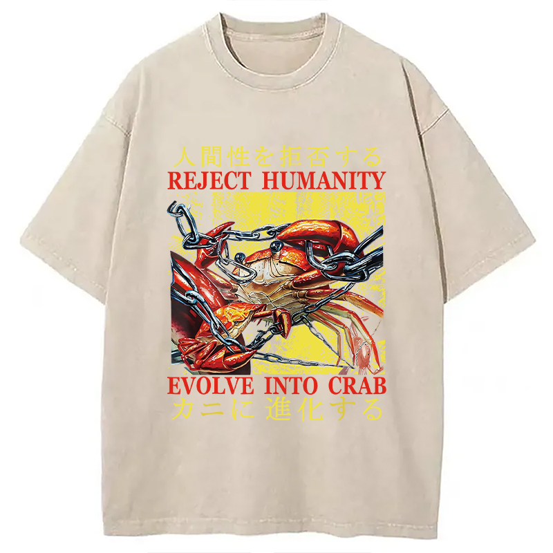 Modecanvas Japanese Funny Crab Meme Washed T-Shirt