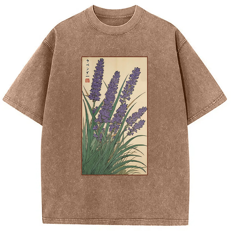 Modecanvas Lavender Ukiyo-e Japanese Washed T-Shirt-modecanvas