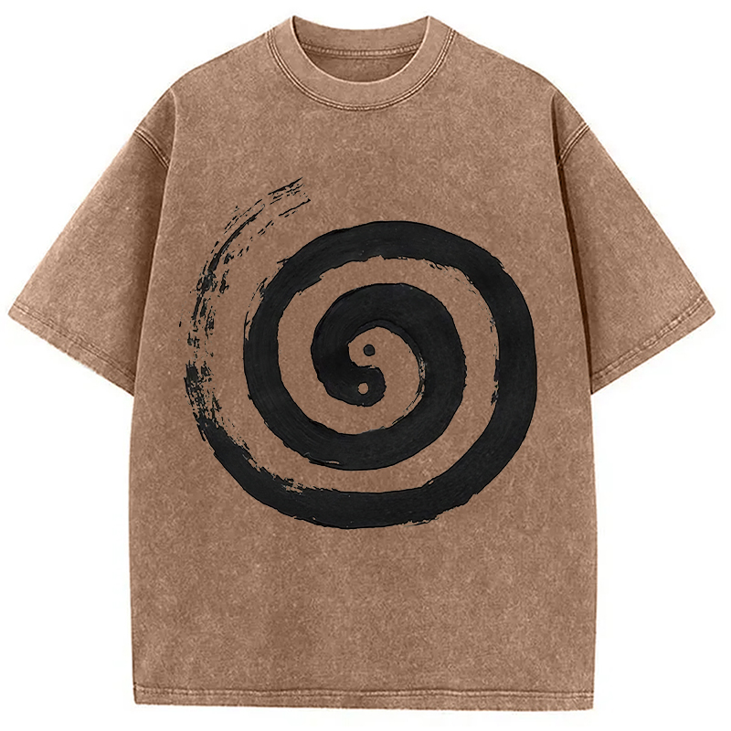 Modecanvas The Tai Chi Yin Yang Cycle of Life DTG Printing Washed T-Shirt-modecanvas