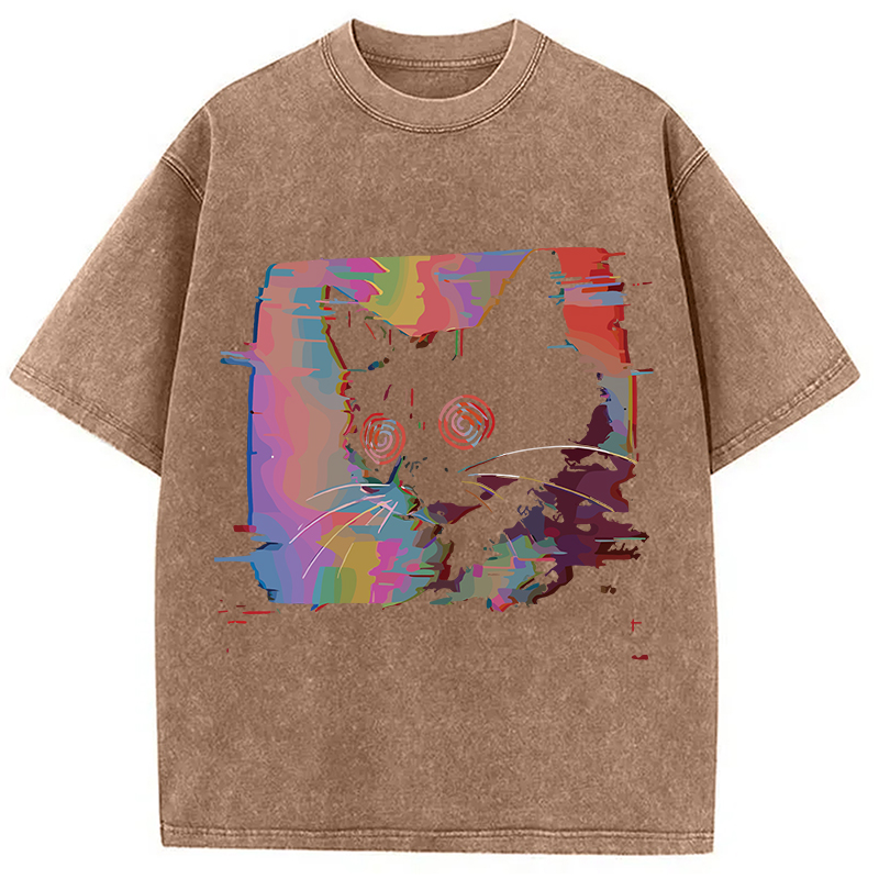 Modecanvas Glitch Cat Washed T-Shirt