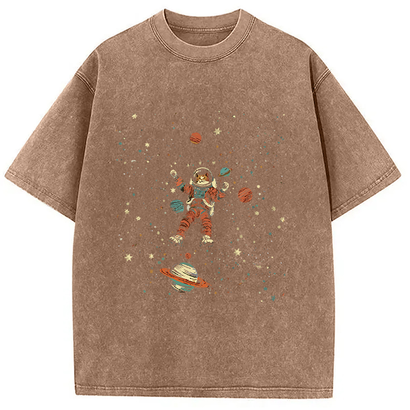 Modecanvas Nebula Explorer Cat Washed T-Shirt