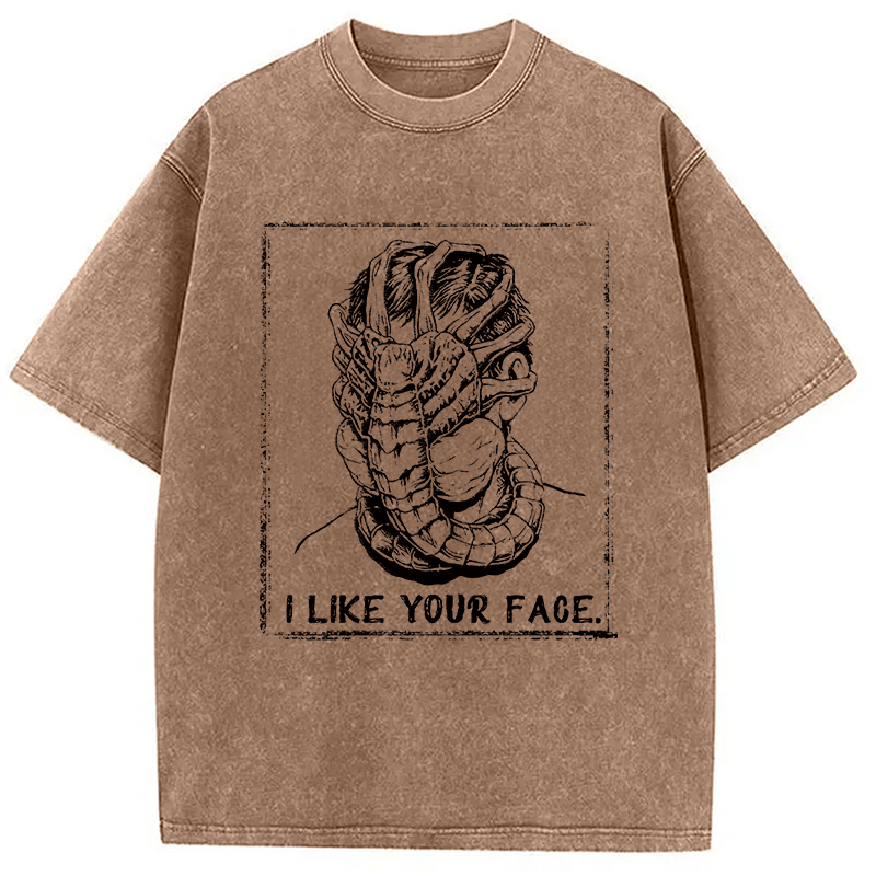 Modecanvas I Like Your Face DTG Printing Washed T-Shirt-modecanvas