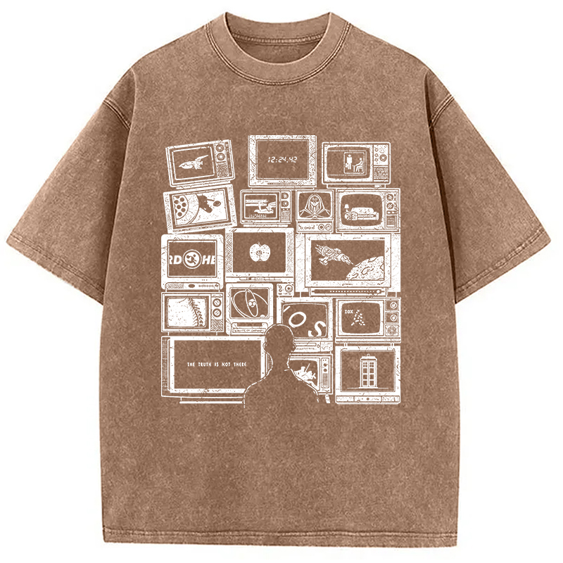 Modecanvas Finding Favorite Music Radio DTG Printing Washed T-Shirt-modecanvas