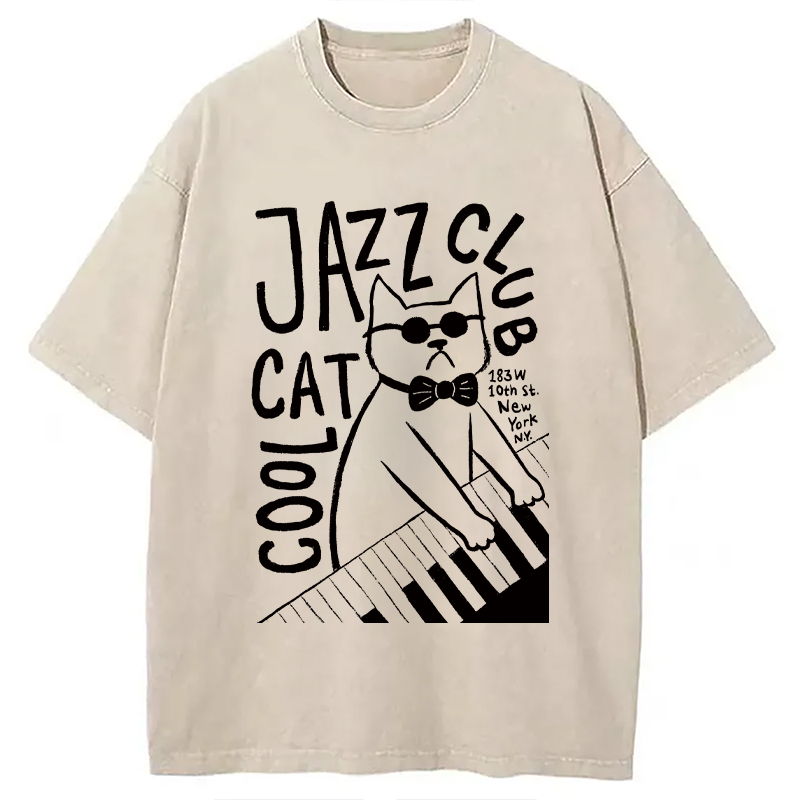 Modecanvas Jazz Cat Club Washed T-Shirt