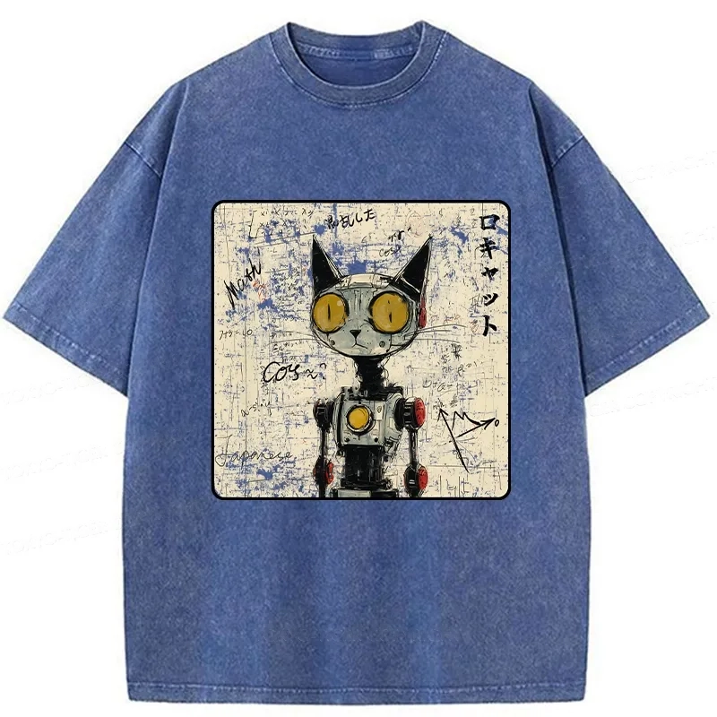 Modecanvas Robot Cat Washed T-Shirt