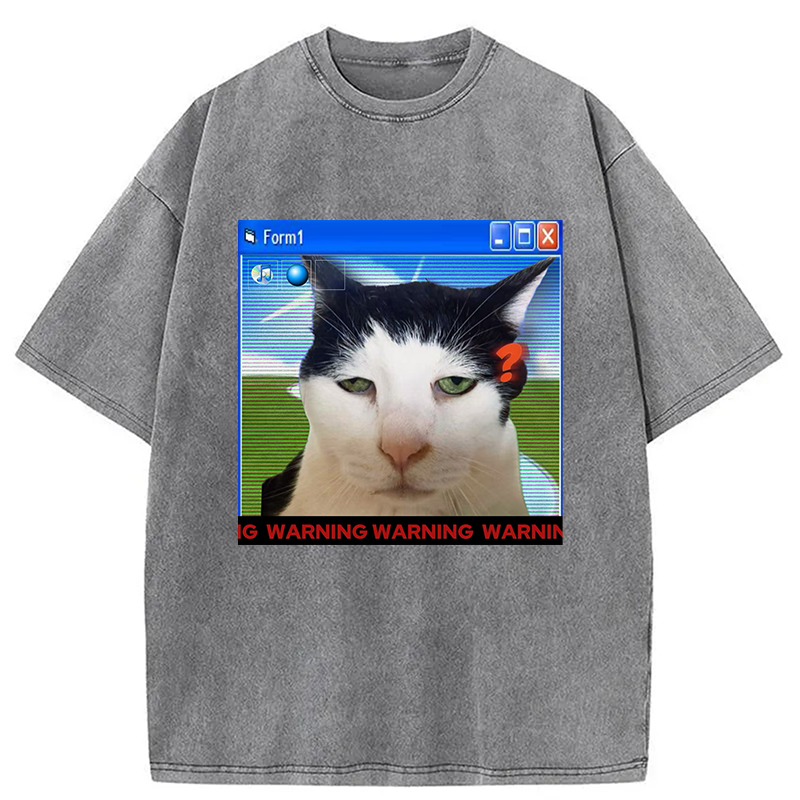 Modecanvas Warning Cat Washed T-Shirt