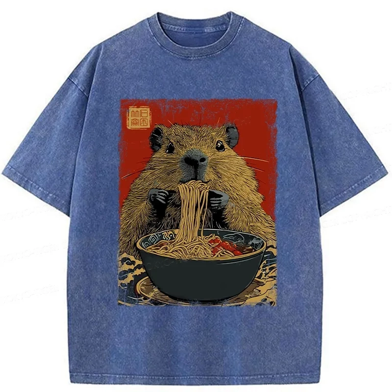 Modecanvas Capybara Ramen Lover Washed T-Shirt