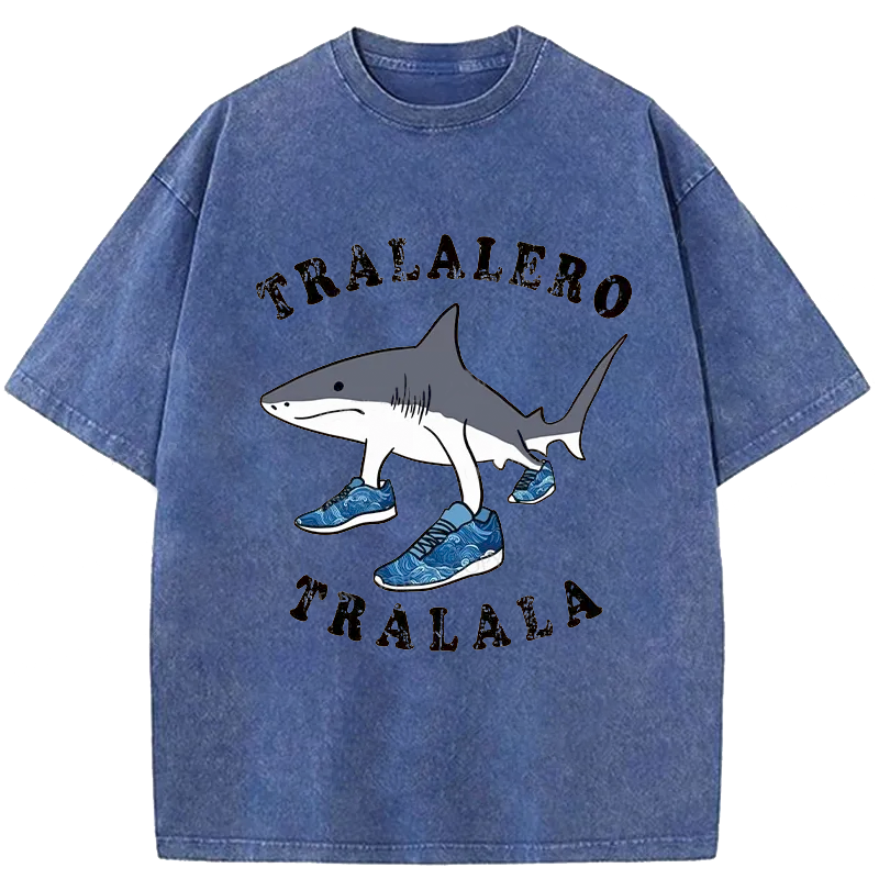 Modecanvas Tralalero Tralala Funny Washed T-Shirt-modecanvas