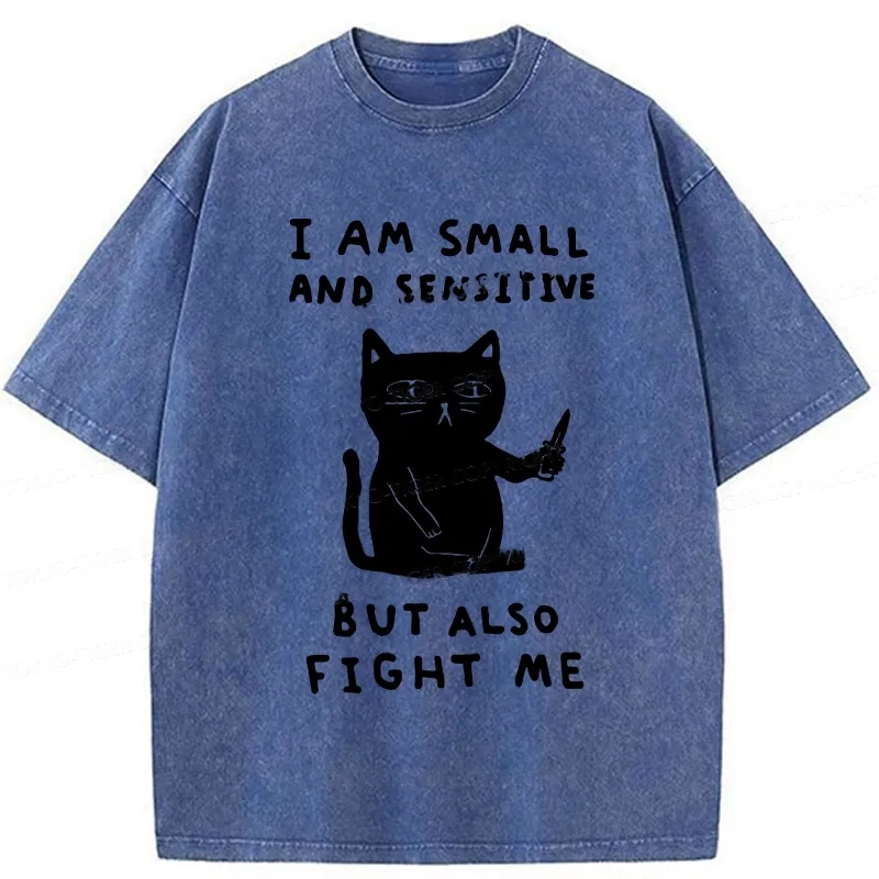 Modecanvas I Am Small And Sensitive Washed T-Shirt-modecanvas