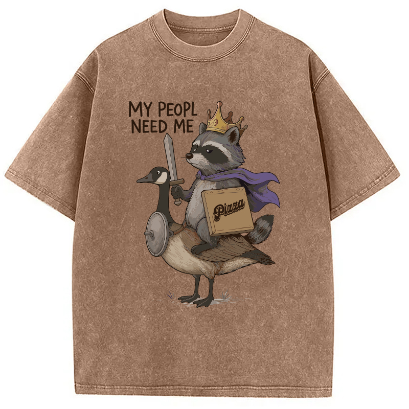 Modecanvas Funny Raccoon King Riding Goose Washed T-Shirt