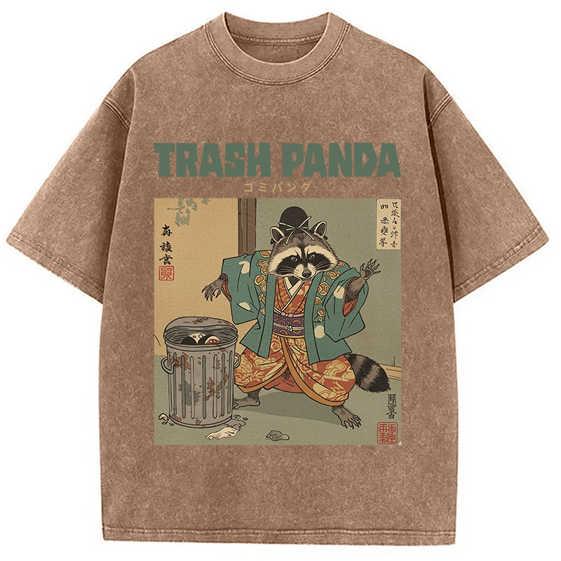 Modecanvas Trash Panda Traditional Japanese Meme Washed T-Shirt