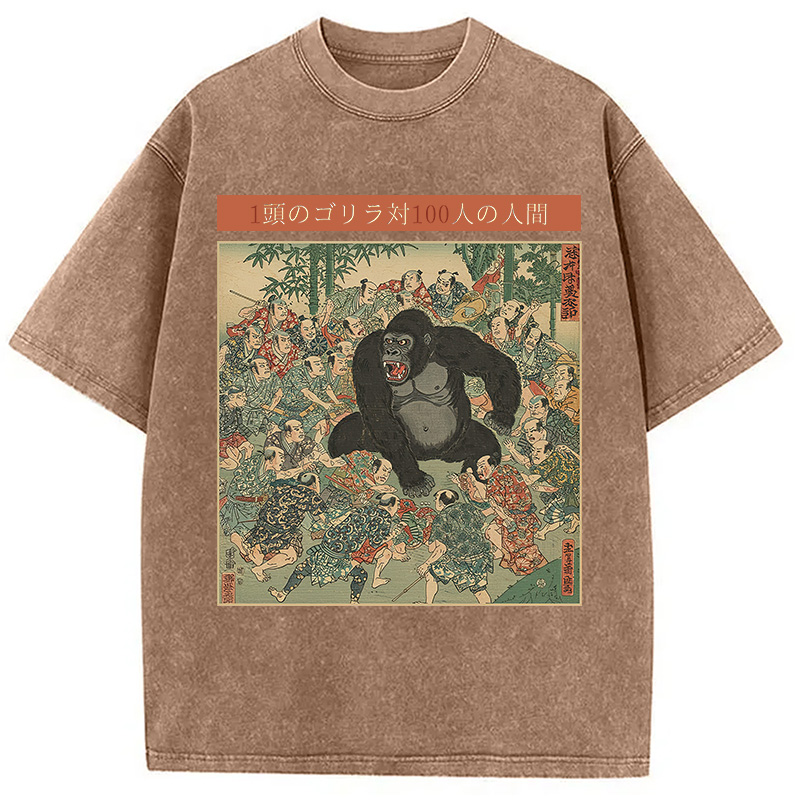 Modecanvas 1 Gorilla vs 100 Men Meme Washed T-Shirt