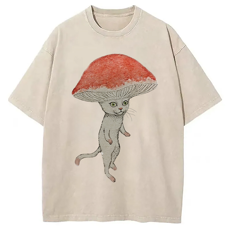 Modecanvas Magic Mushroom Cat Washed T-Shirt