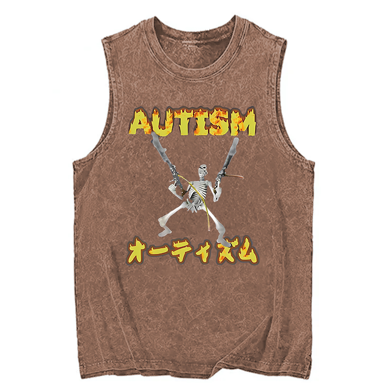 Modecanvas Autism Funny Skeleton DTG Printing Washed Tank-modecanvas