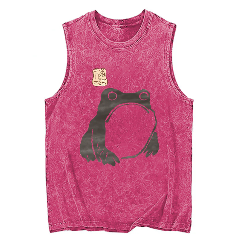 Modecanvas Matsumoto Hoji Woodblock Print Frog DTG Printing Washed Tank-modecanvas