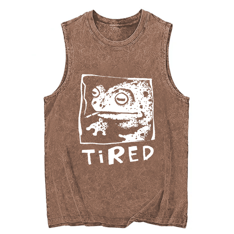 Modecanvas Tired Frog Vintage DTG Printing Washed Tank-modecanvas