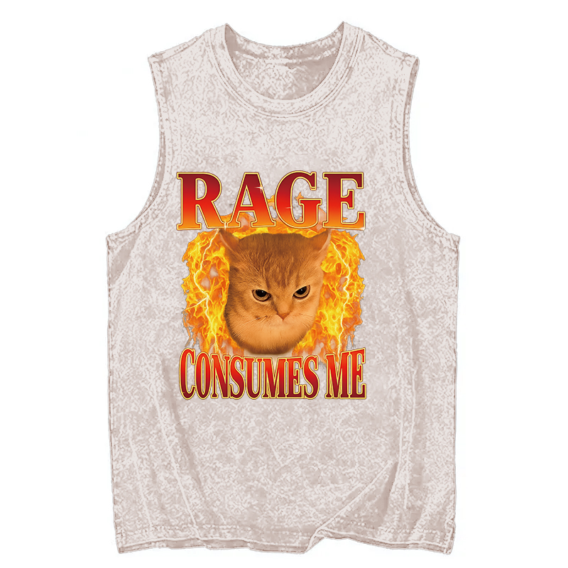 Modecanvas Rage Consumes Me Edgy Funny Cat Meme DTG Printing Washed Tank-modecanvas