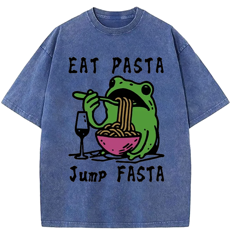 Modecanvas Eat Pasta Jump Fasta Washed T-Shirt