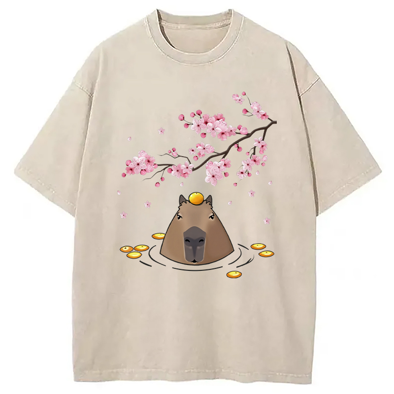 Modecanvas Sakura Cherry Blossom Japanese Washed T-Shirt