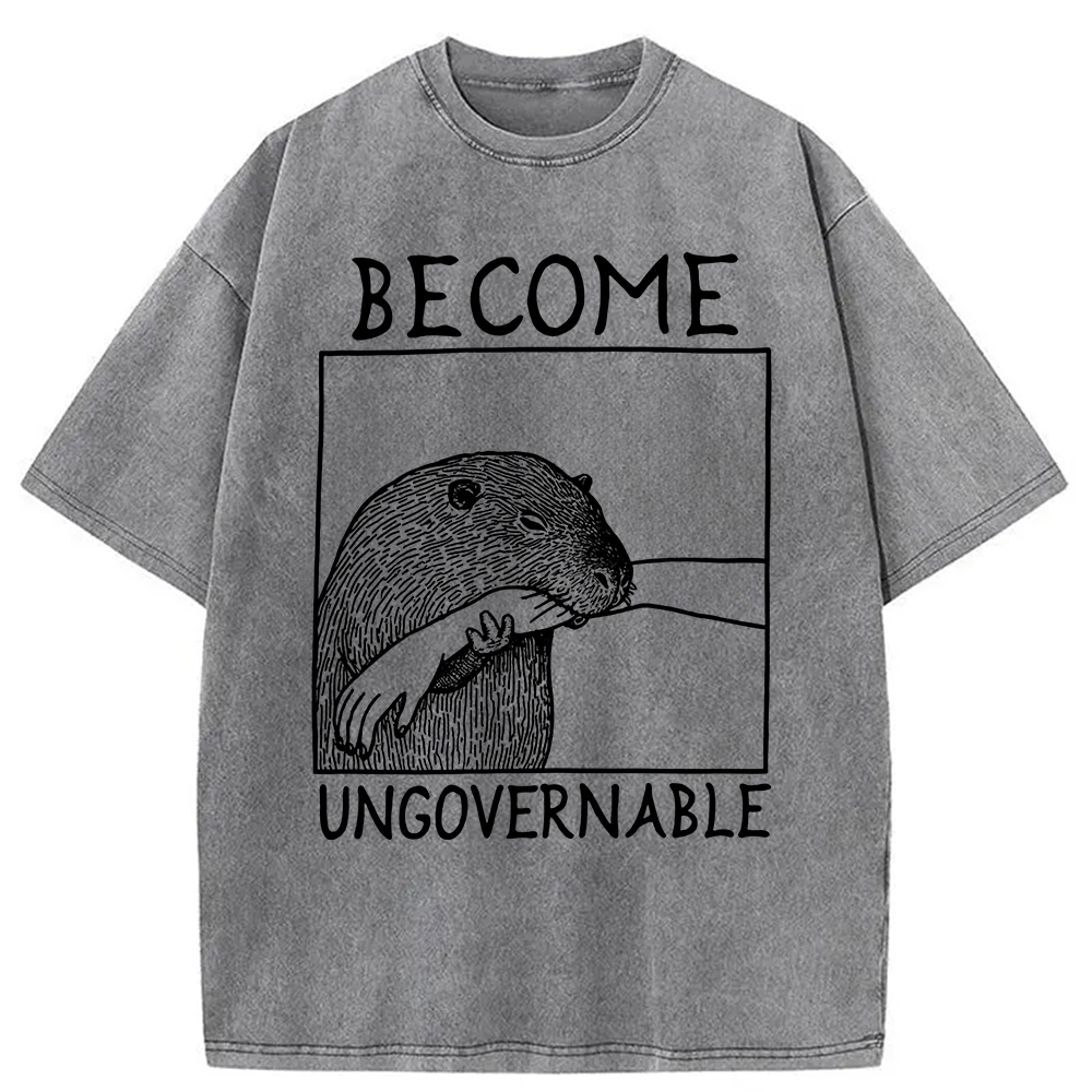 Modecanvas Become Ungovernable Capybara Bites People Washed T-Shirt